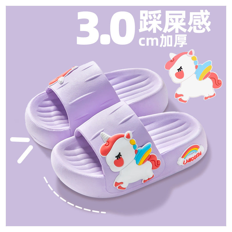 Children's slippers that feel like stepping on shit, summer girls' indoor home soft-soled cute unicorn baby little girl's slippers