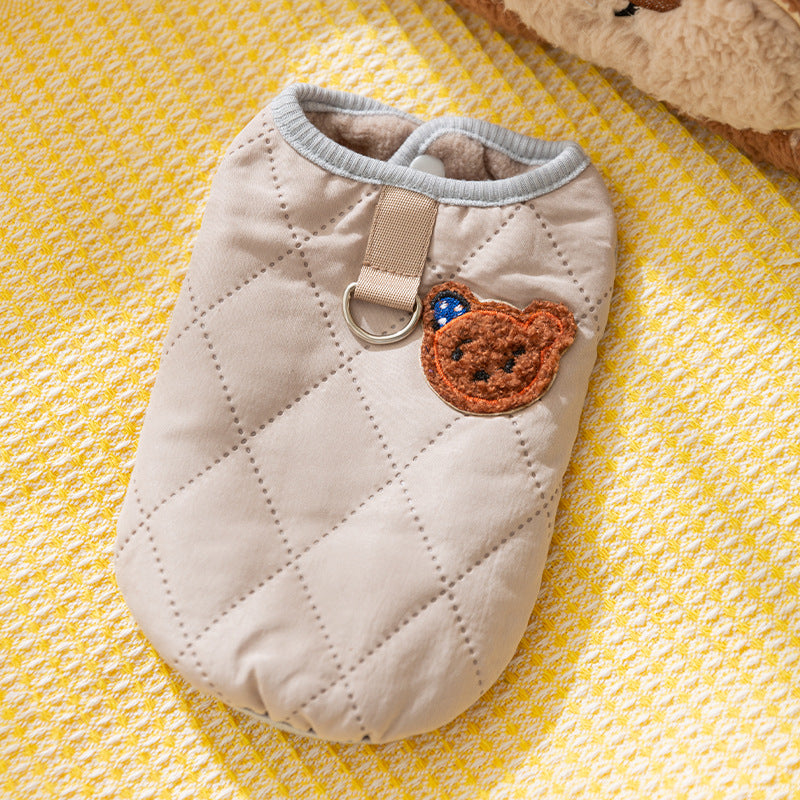 Thickened autumn and winter puppy dog clothes vest Teddy Bichon small dog can be pulled warm cat pet clothing