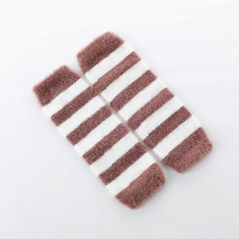 Autumn and winter baby leggings children's knee socks thick imitation mink velvet warm crawling loose striped long tube baby socks