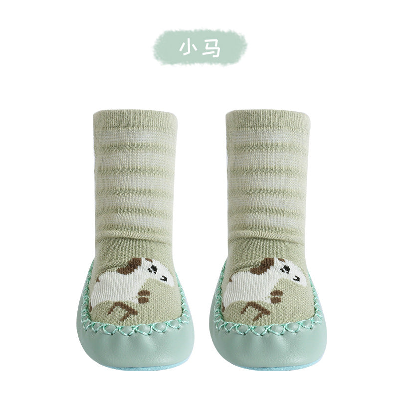 Thin cotton breathable cartoon baby toddler shoes socks infant toddler children dotted floor socks mesh tube leather bottom socks