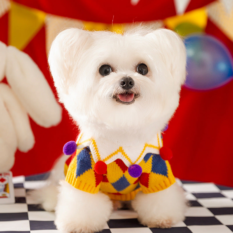 Autumn and Winter Dog Cute Funny Crazy Circus Clown Sweater Halloween Cat Suit Pet Dog Clothes
