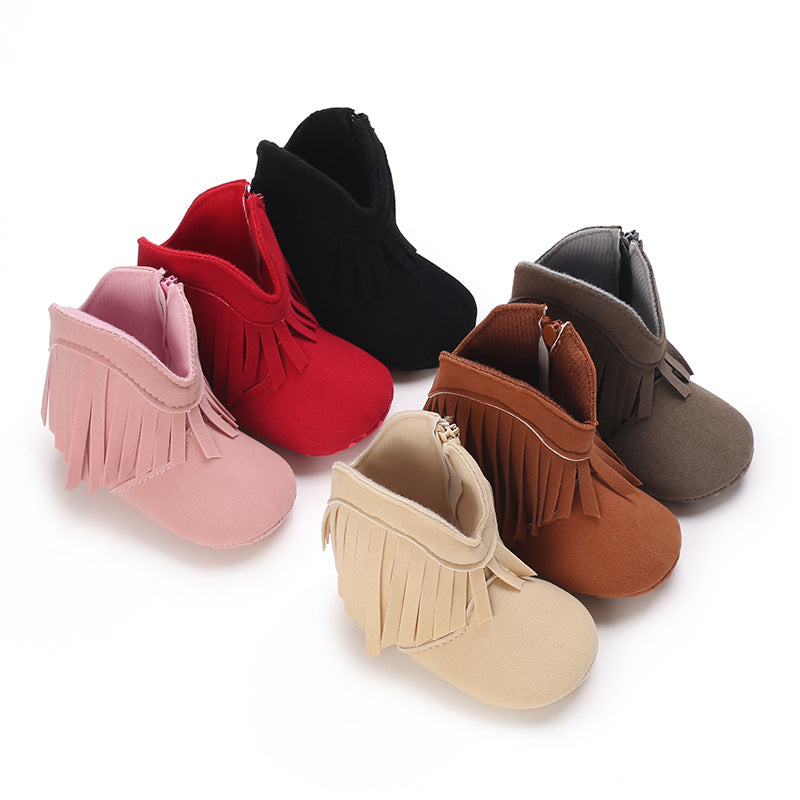 babyshoes baby toddler shoes 0-1 years old female soft bottom winter snow boots tassel baby shoes