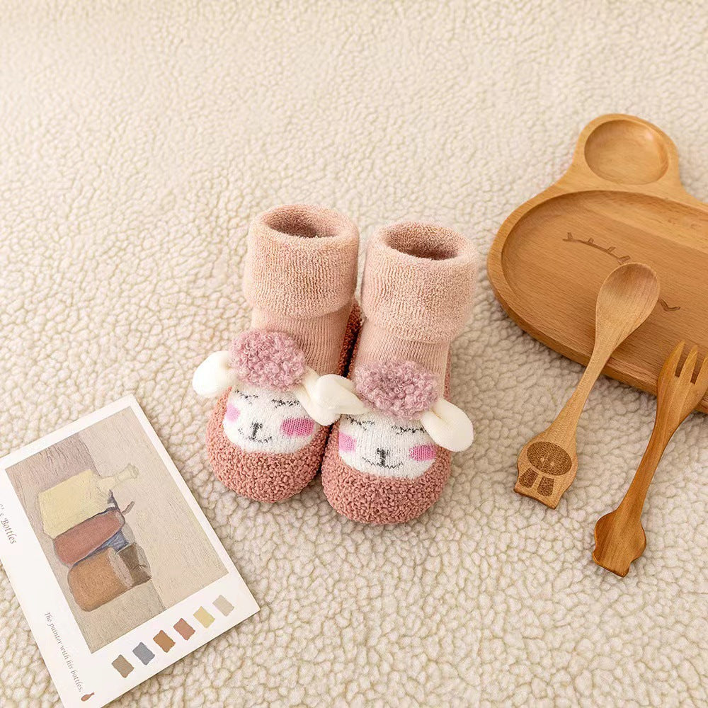 Autumn and winter baby toddler shoes thick terry warm floor shoes cartoon cute baby shoes non-slip baby shoes socks