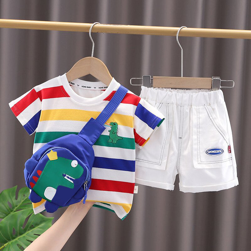 Boys' summer suit, stylish boy, handsome and fashionable two-piece set of children's clothing, baby boomer's clothing, baby's summer clothing