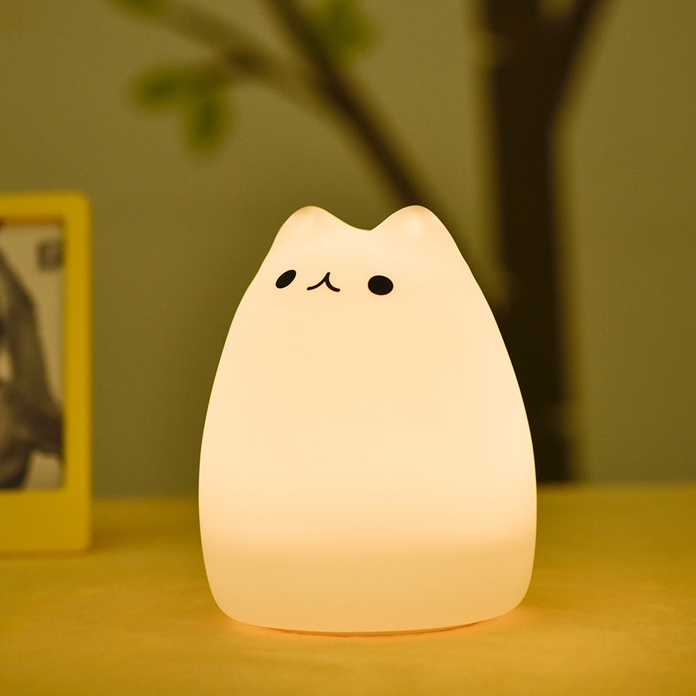Cartoon cat silicone lamp Colorful color changing silicone animal lamp Desktop patting night light