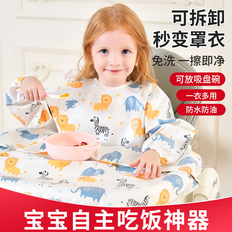 Baby eating one-piece dining chair cover children's independent eating full-cover rice pocket bib clothes baby food waterproof