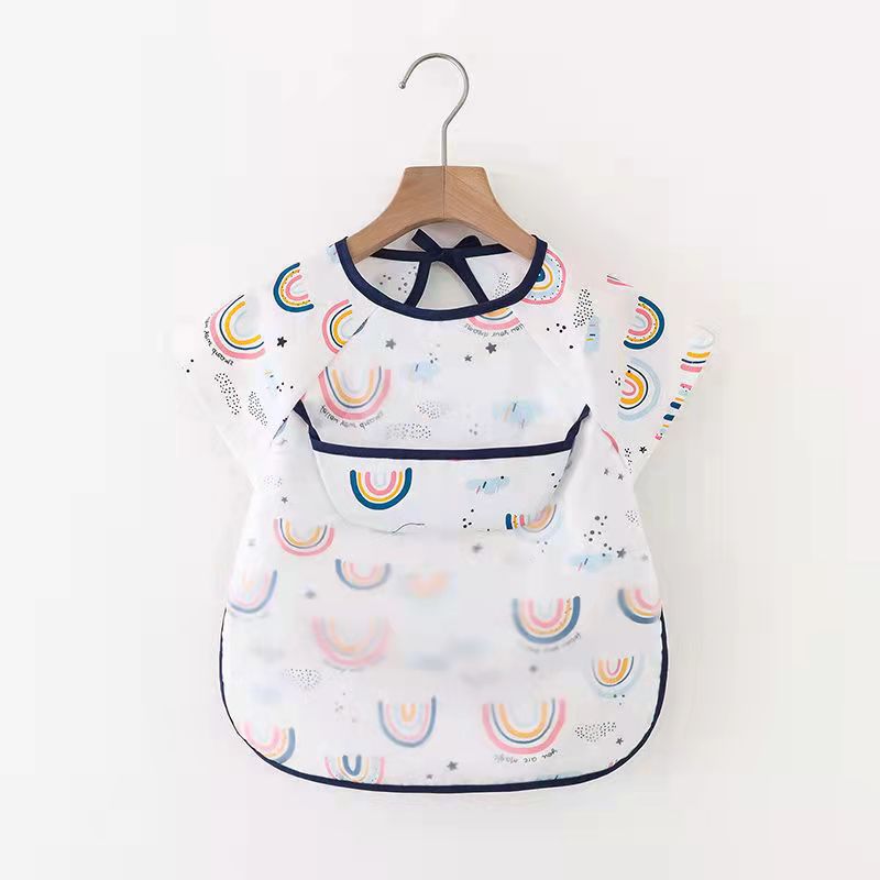 Summer pure cotton thin baby eating smock apron kindergarten waterproof anti-dirty smock bib reverse wear bib