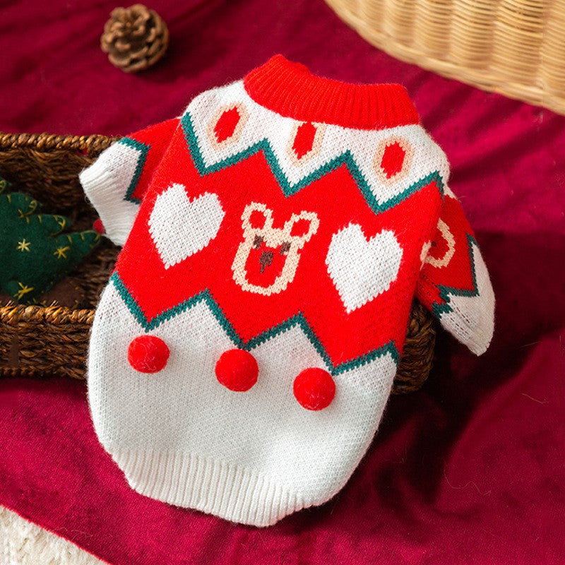 Puppy Autumn and Winter Christmas Elk Pet Sweater Cat Two-legged Knitted Sweater Warm Teddy Pet Clothes