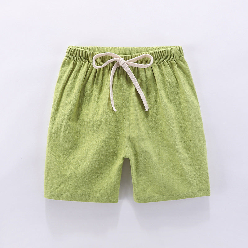 Children's shorts thin pure cotton and linen baby boys and girls outerwear pants shorts hot beach Da Maoren