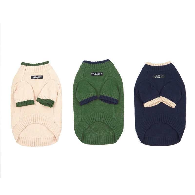 Fun Japanese contrast color two-leg sweater 21 autumn and winter pet sweater Teddy dog clothes small dog puppies warm