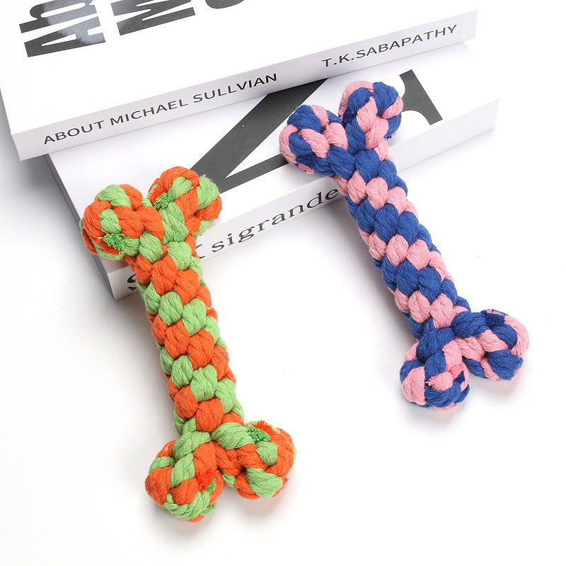 Amazon hot selling pet cotton rope dog toy braided bone shape pet supplies chew-resistant teething dog toy
