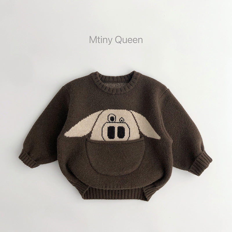Pocket baby~cute~children's sweater autumn and winter Korean version men and women's trendy cartoon pullover sweater loose