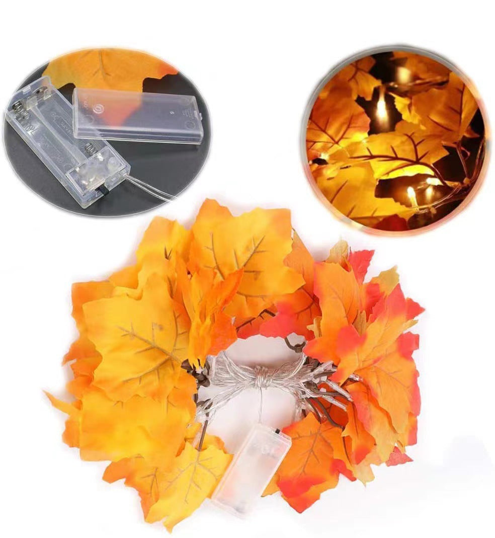 LED Halloween Simulation Maple Leaf Light String Thanksgiving Harvest Festival Holiday Garden Decoration Maple Leaf Pumpkin Light String
