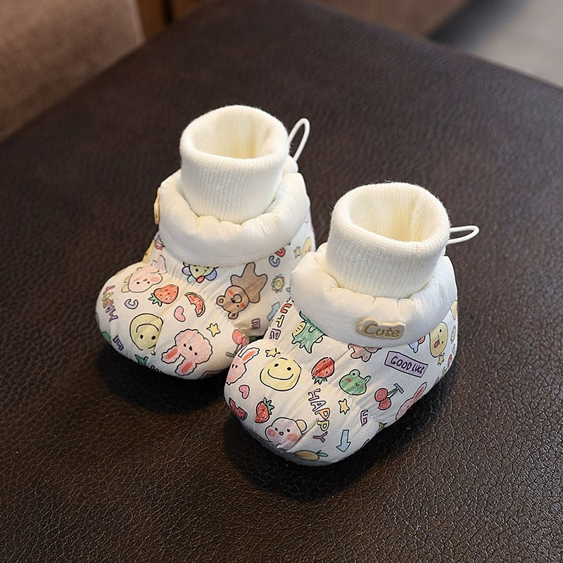Autumn and winter infant shoes plus velvet 0-1 year old baby soft sole non-falling cotton shoes keep warm newborn full moon shoes and socks
