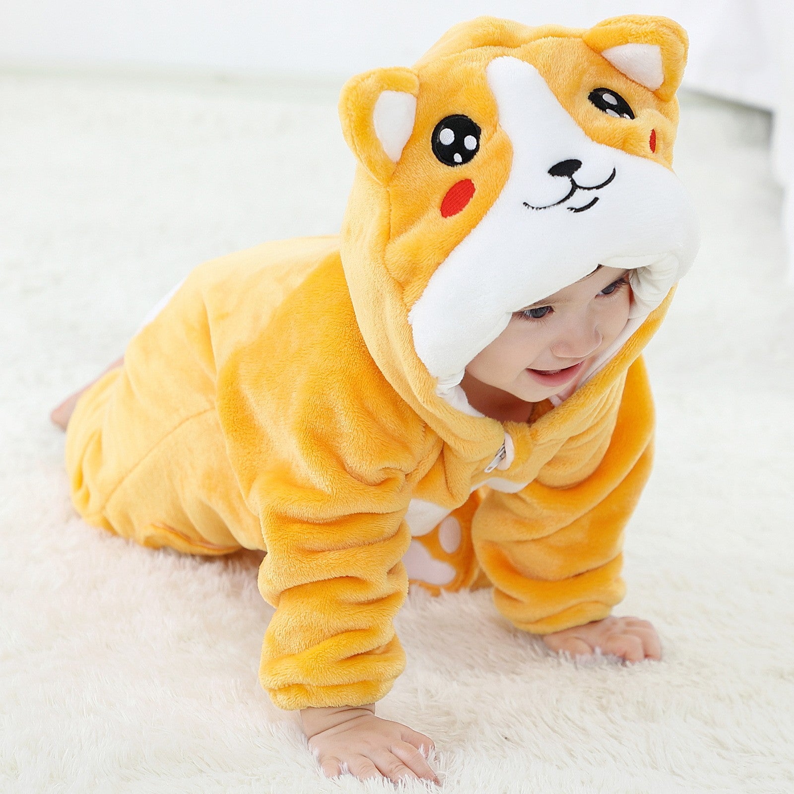 Male and female baby cartoon animal hat jumpsuit cross-border children's clothing cute ears flannel warm sleeping clothes