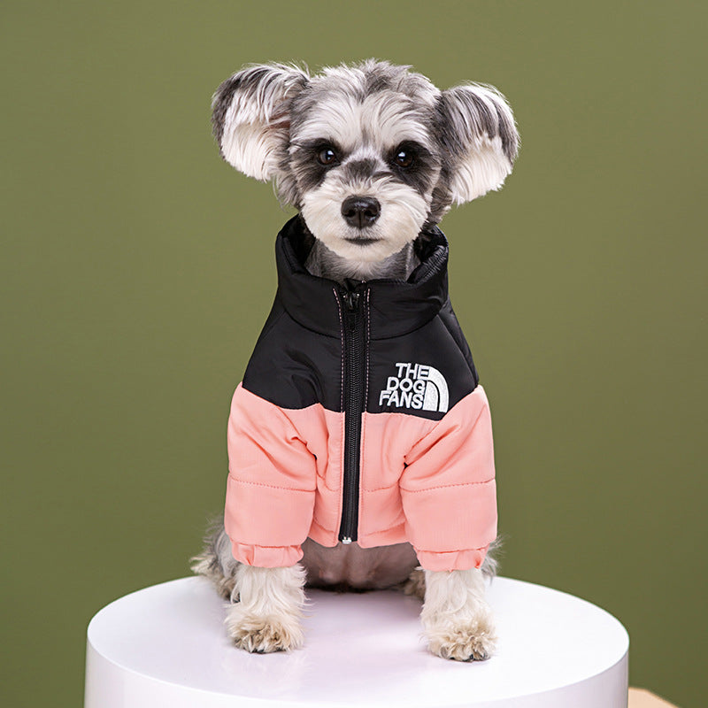 Pet clothes trendy brand dog face cotton coat windproof and rainproof dog clothes for medium and large dogs winter warm cotton coat jacket