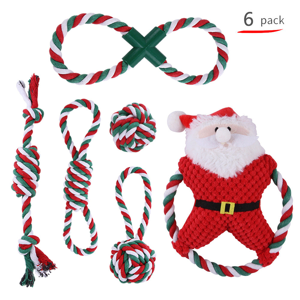Manufacturers pet Christmas cotton rope toy set teething supplies colored cotton rope Christmas knot chew-resistant toys