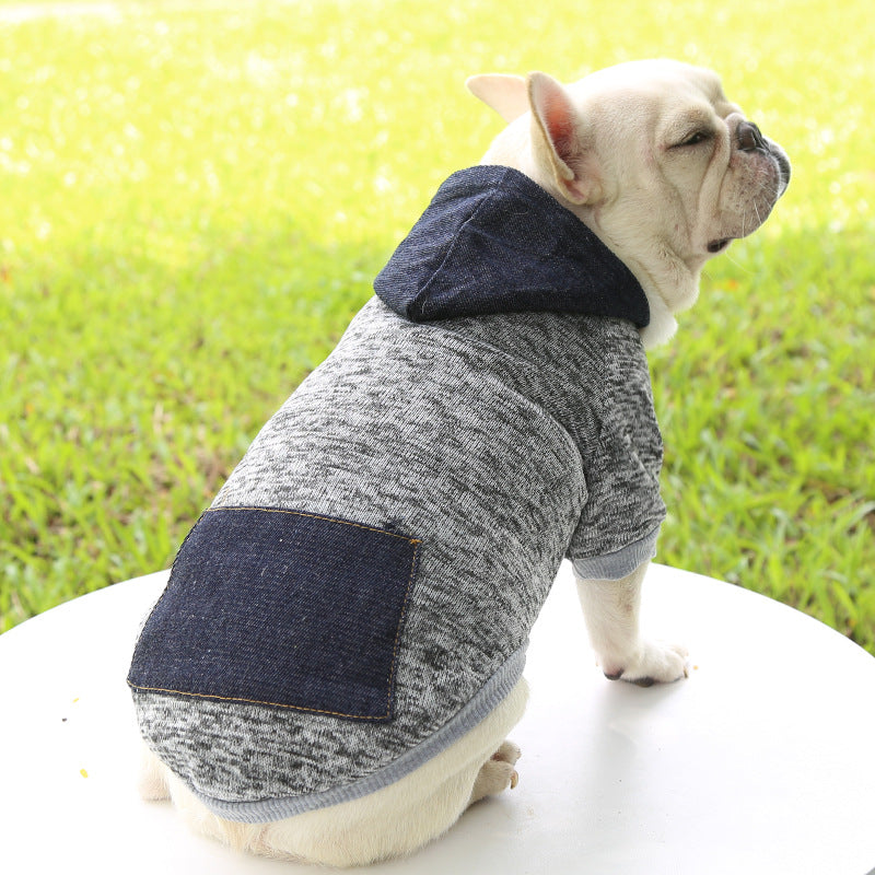 Autumn and winter sweater denim pocket two-legged clothes sports wind pet clothes dogs cats pet clothes supplies