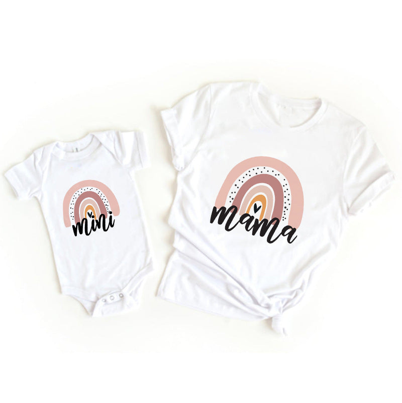 Parent-child summer clothes for a family of three 2022 new pure cotton baby mother and daughter clothes baby fart clothes family clothes T-shirt