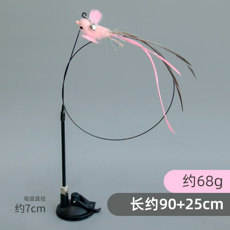 Factory spot wholesale simulation bird suction cup feather long wire long rod cat toy stick replacement head cat toy pet