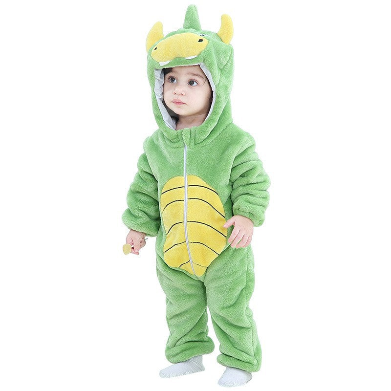 Male and female baby cartoon animal hat jumpsuit cross-border children's clothing cute ears flannel warm sleeping clothes