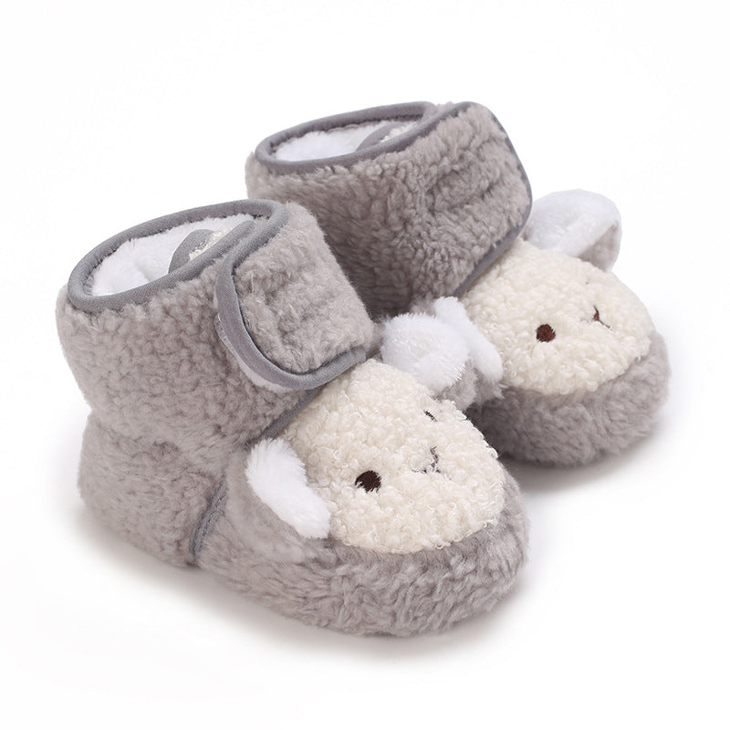 Autumn and winter 0-1 year old baby boys and girls plus velvet snow boots soft cloth sole toddler shoes
