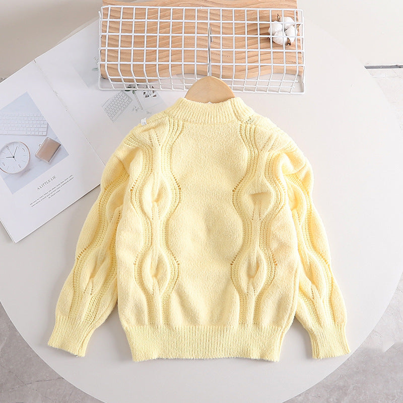 Girls sweater thickened autumn and winter new children's twisted fashionable pullover sweater small and medium children's sweater girl baby top