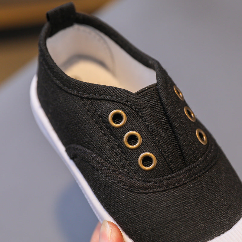 Children's shoes spring and autumn new one-step children's canvas shoes baby soft-soled shoes student kindergarten white indoor wholesale