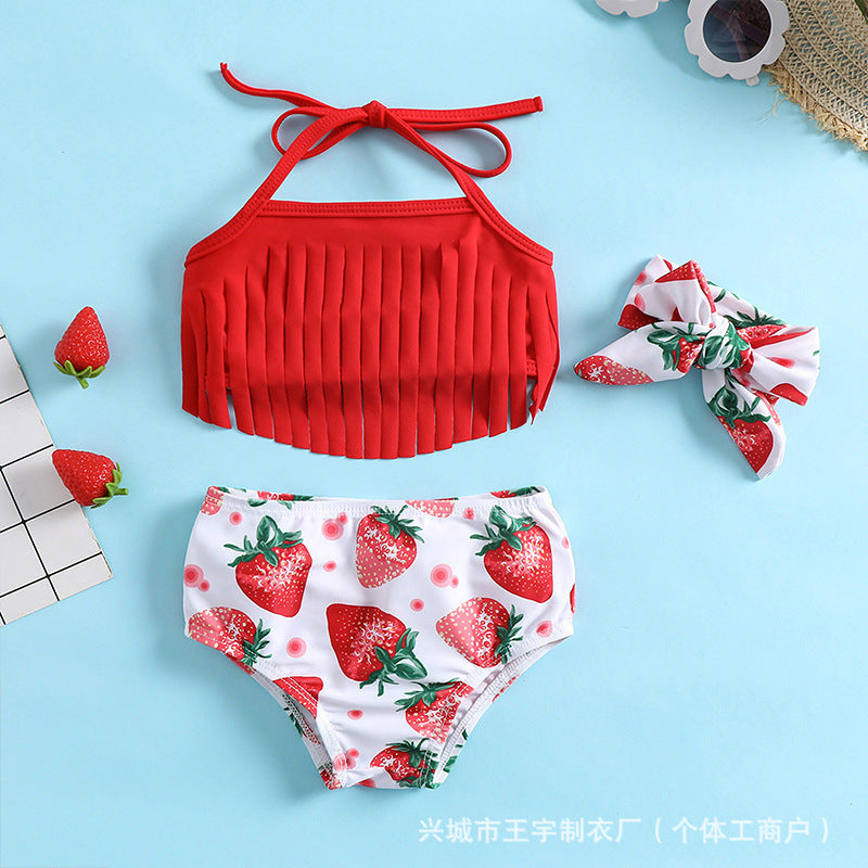 2024 summer new style girls baby girl split sports swimsuit tassel 3-piece set hot spring manufacturer wholesale