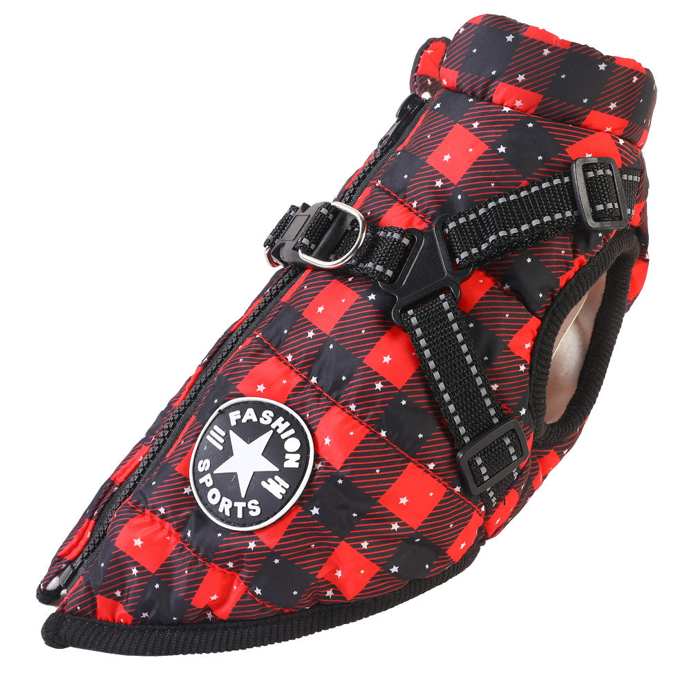 New cross-border pet clothes waterproof warm dog cotton coat winter ski suit chest and back integrated cotton vest wholesale