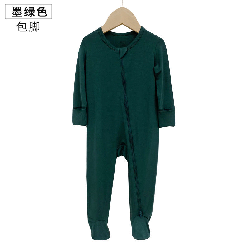 Foreign trade children's clothing bamboo fiber baby onesies spring and autumn long-sleeved newborn clothes baby romper zipper pajamas