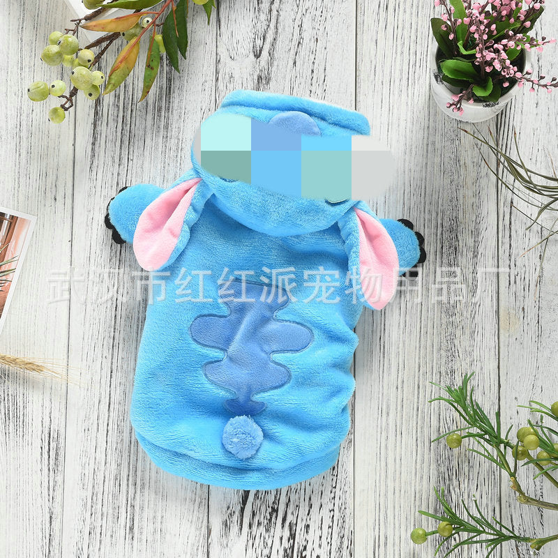 HONGHONG Stitch transformation costume winter flannel pet clothing cute two-legged dog clothes