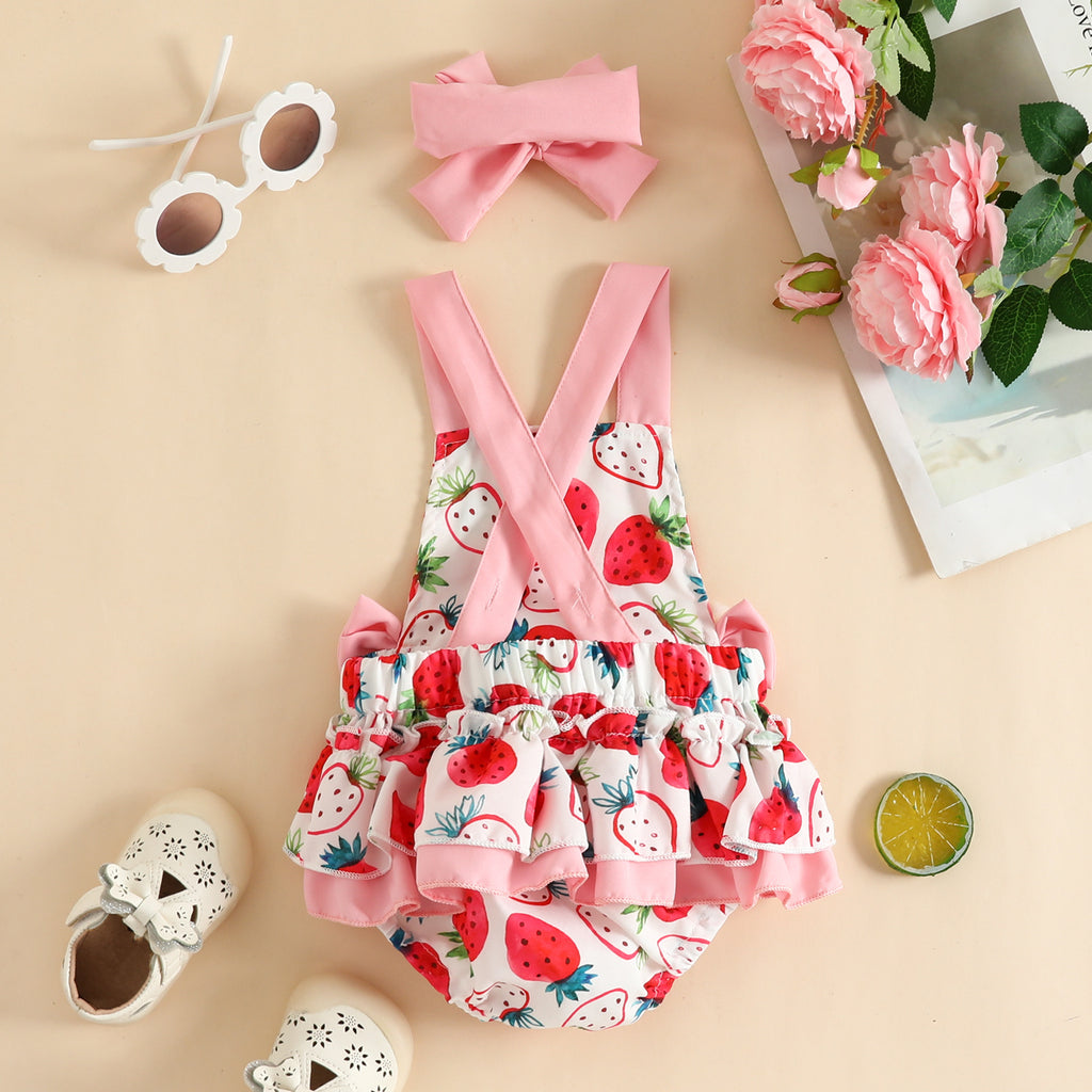 Foreign trade baby summer sling cow triangle romper fart clothes casual cute print butterfly knot crawling clothes