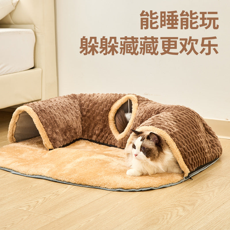 Popular autumn and winter cat nest tunnel hide and seek play sleep all-in-one multifunctional cat toy warm mat pet nest