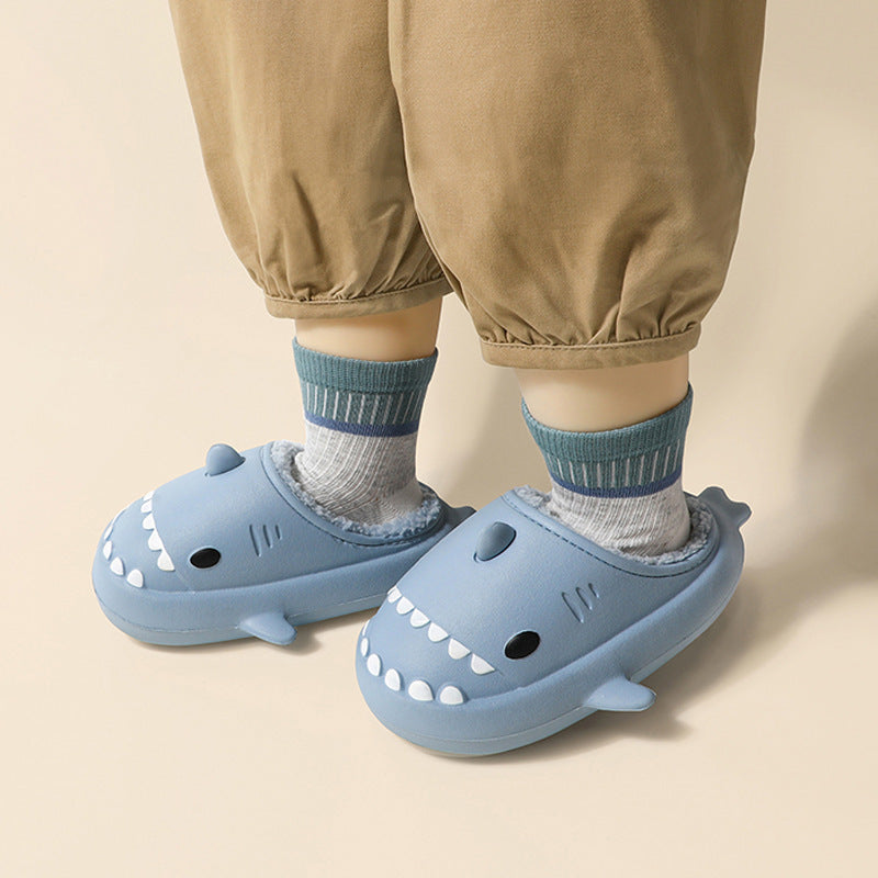 Children's eva slippers autumn and winter soft bottom home three-dimensional cartoon shark cotton drag indoor baby waterproof thick bottom slippers