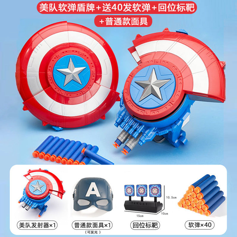 Cross-border Captain America shield launcher deformable boy luminous ejection Marvel Halloween soft bullet toy