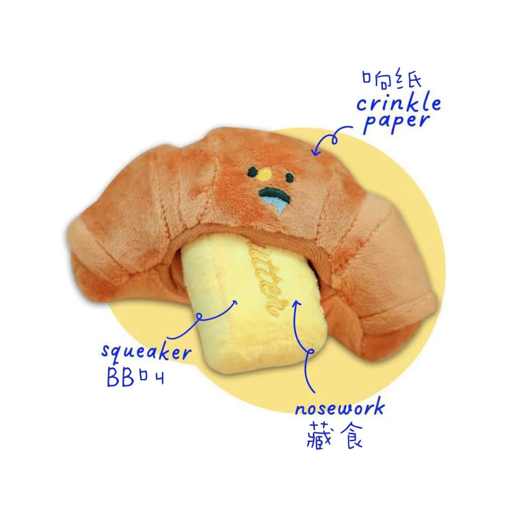 Korean butter croissant hidden food sniffing toy foreign trade pet dog BB barking sound bread plush toy spot