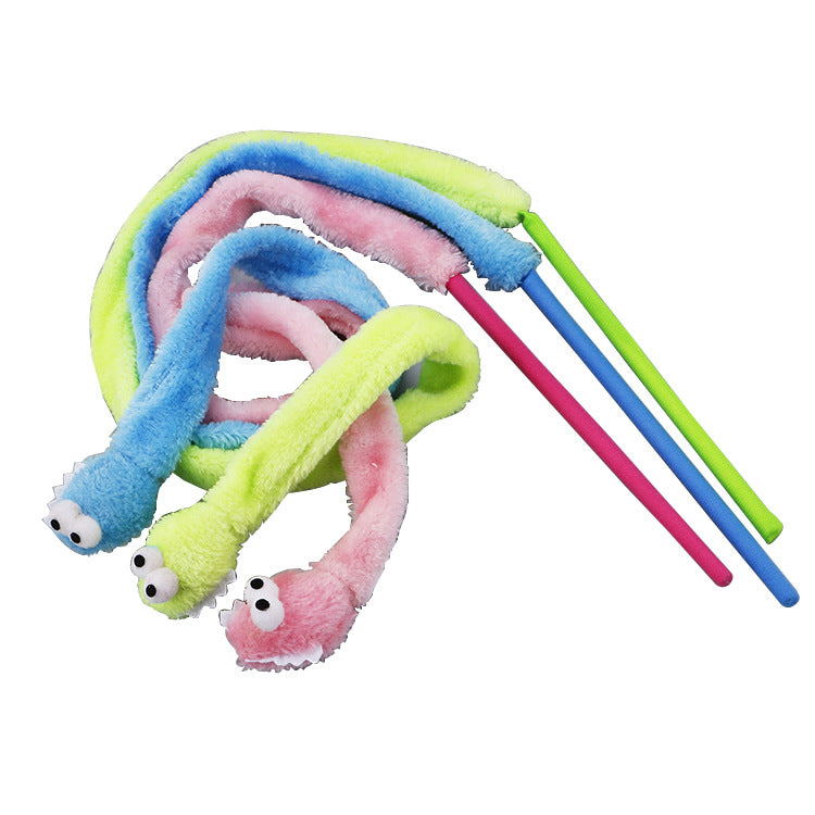 Cross-border factory spot plush cartoon snake cat teaser short rod pet supplies cat toy wholesale interactive cat fishing