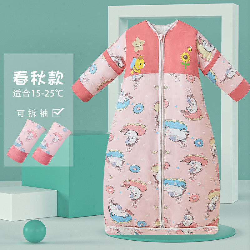 2025 new children's sleeping bag spring and autumn winter pure cotton thickened medium and large children's baby clothes style anti-kick sleeping bag