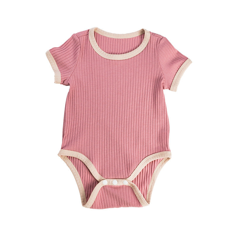 2025 Factory Wholesale Spring and Autumn New Baby Clothes Boys and Girls Short Sleeve Contrast Color Romper Crawling Clothes One-piece Clothes