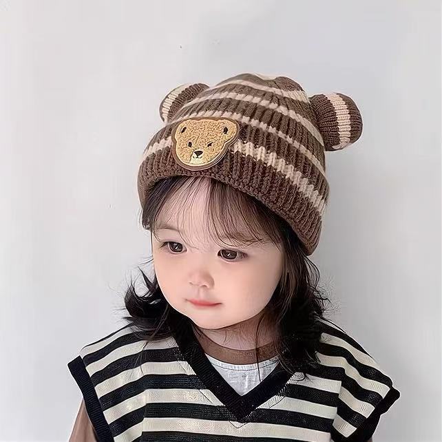 Autumn and winter children's hat baby same style beige series boys and girls windproof ear protection warm knitted cartoon ear warmer