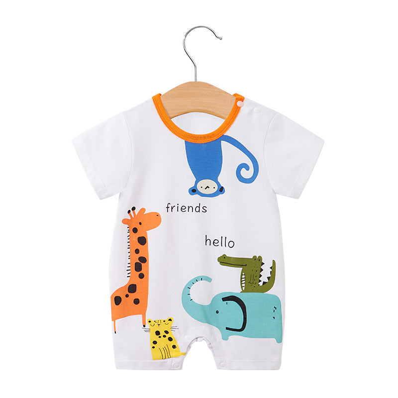 Baby jumpsuit summer clothes baby short-sleeved clothes ins style newborn cartoon animal crawling cotton romper