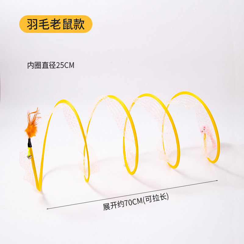 Cat Tunnel Pet Toy Feather Mouse Bell Cat Self-entertainment Fun Elastic Net Foldable Cat Tunnel