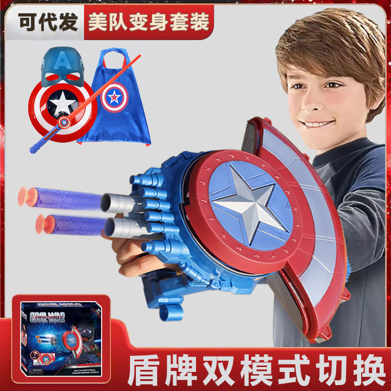 Cross-border Captain America shield launcher deformable boy luminous ejection Marvel Halloween soft bullet toy
