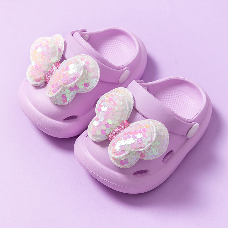 Children's slippers for girls princess style going out non-slip soft-soled hole shoes fashionable bowknot girl baby closed-toe shoes