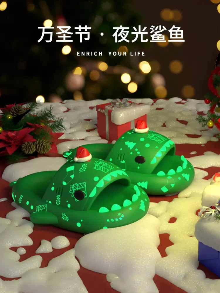 Cross-border Explosives Christmas Limited Shark Slippers Halloween Shark Slippers Female Summer Outer Wear Luminous Thick Bottom Anti-proof