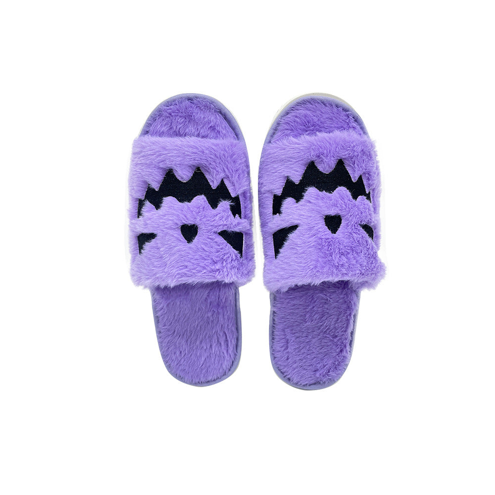 Cross-border hot selling Halloween pumpkin shoes elk Christmas slippers indoor and foreign trade plush open toe plush flat slippers
