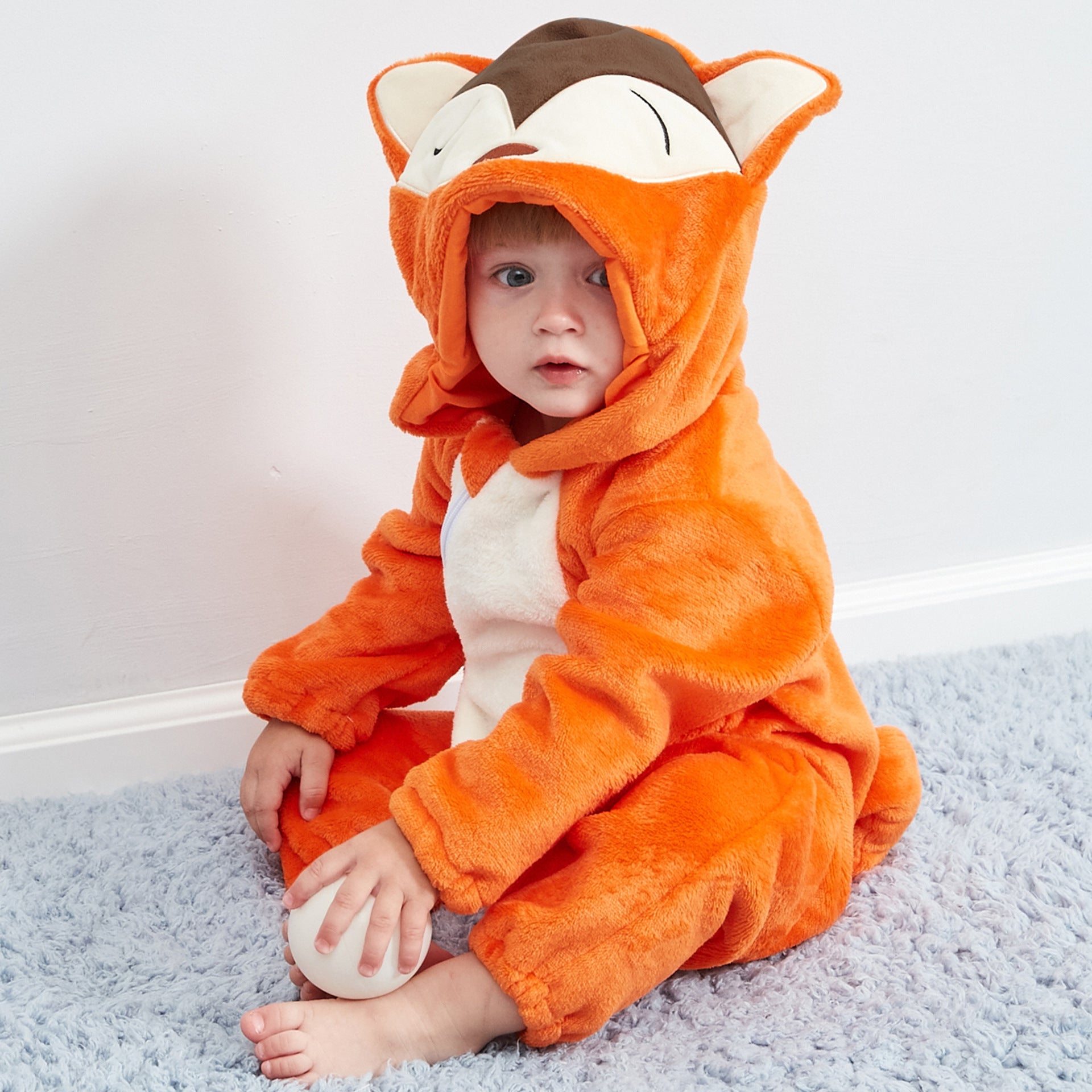 MICHLEY children's animal jumpsuit baby fox shape jumpsuit cross-border high-quality flannel crawling suit