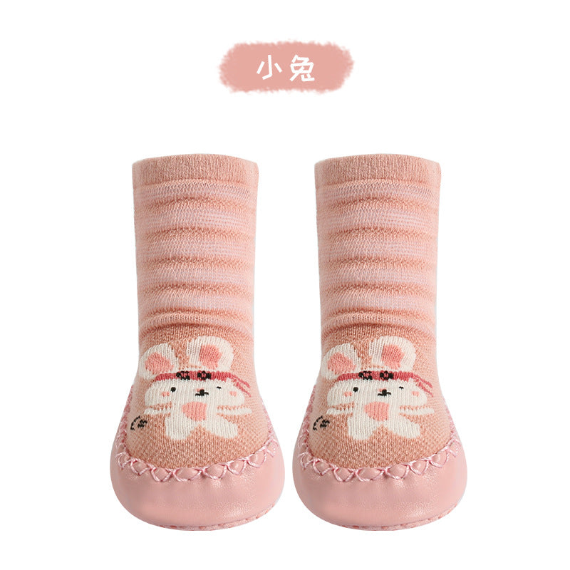 Thin cotton breathable cartoon baby toddler shoes socks infant toddler children dotted floor socks mesh tube leather bottom socks