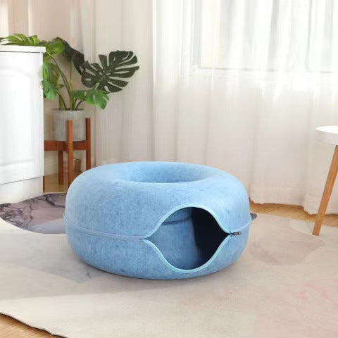 Cross-border Amazon supply felt donut cat bed with zipper cat tunnel cat toy double-layer cat pet bed